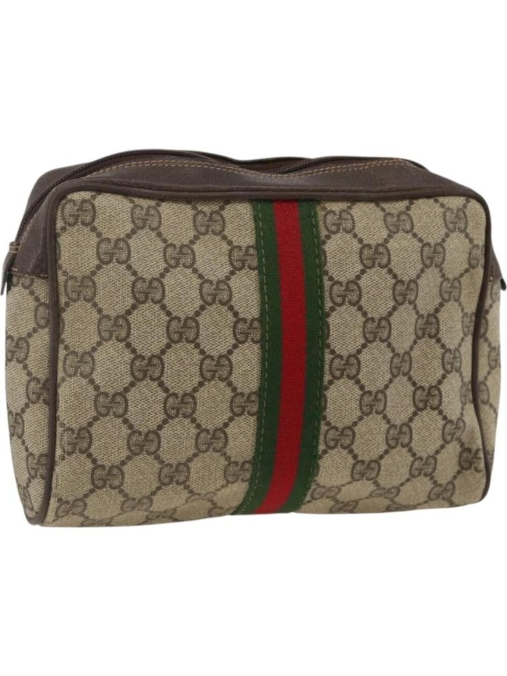 GUCCI GG Supreme Web Sherry Line Clutch Bag PVC Beige Gold